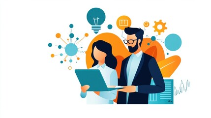 A mentor guides a younger colleague through a difficult project, offering words of encouragement. The positivity shared creates a supportive work environment.