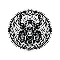Obraz premium Yak in bohemian black and white silhouette illustration
