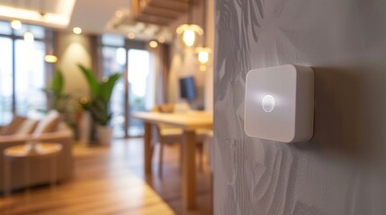 Motion sensor or detector for security system mounted on wall.