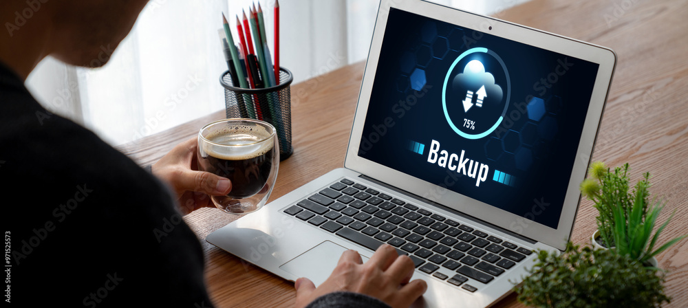 Poster backup storage data internet technology business concept. database storage cloud technology file dat