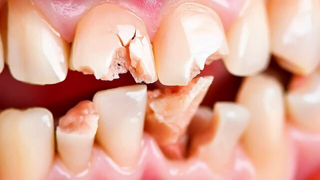 Frontal teeth with tooth decay, Tooth decay, broken teeth, oral health Poor dental health. Oral health problems	