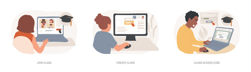 Online teaching features isolated cartoon vector illustrations se
