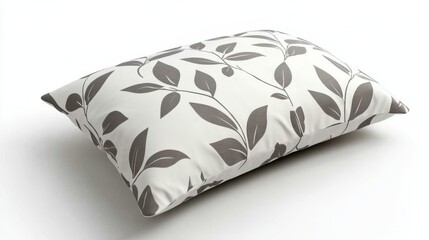 White Pillow with Gray Leaf Pattern, Pillow, Home Decor, Bedding