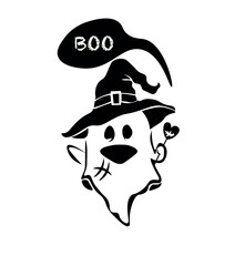 Cute little baby ghost. Funny Halloween vector illustration. Cartoon illustration of a ghost with boo text