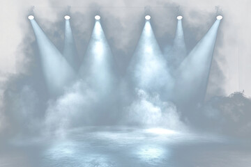 PNG Stage with white spotlights concert lighting smoke.