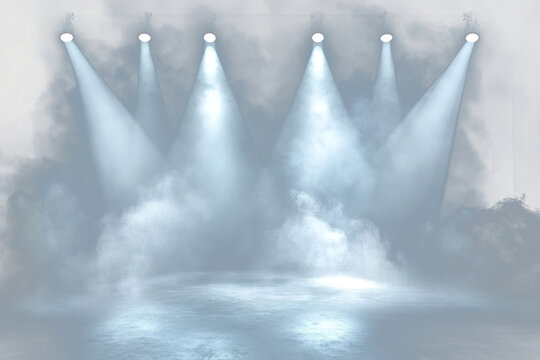 PNG Stage with white spotlights concert lighting smoke.
