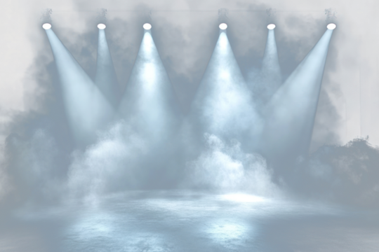 PNG Stage with white spotlights concert lighting smoke.