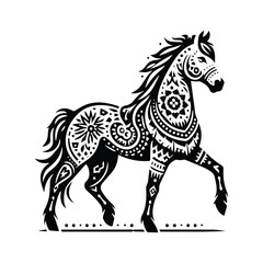 Obraz premium Horse in bohemian black and white silhouette illustration