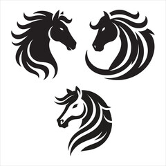 A white background with an isolated group of horses' faces as a logo