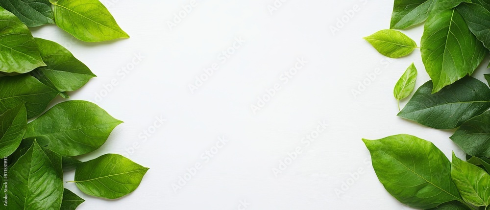 Sticker  White background with a bunch of green leaves for text or image placement