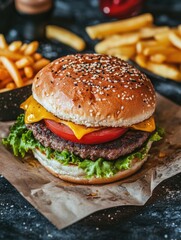 Hamburger with cheese and toppings