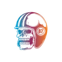 Zombie skull wearing a motorcycle helmet. Original vector illustration in vintage style isolated on white background. T-shirt design.