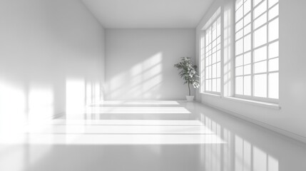 Fototapeta premium Empty room, clean white floor, white walls, generative ai