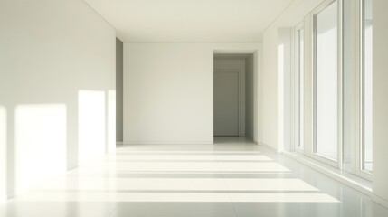 Obraz premium Empty room, clean white floor, white walls, generative ai
