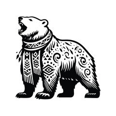 Fototapeta premium Polar bear in bohemian black and white silhouette illustration