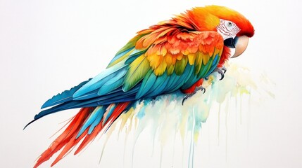 Obraz premium Watercolor Painting of a Scarlet Macaw with Blue and Green Feathers
