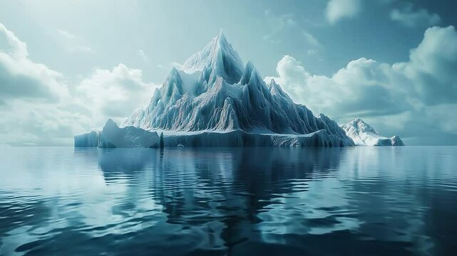 Amazing white iceberg floats in the ocean and half underwater, View underwater	