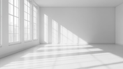 Obraz premium Empty room, clean white floor, white walls, generative ai