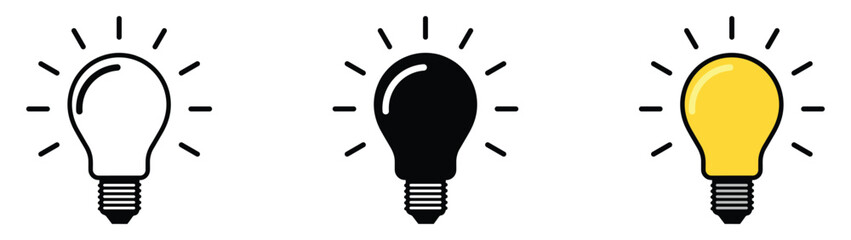 Light bulb icon set. Idea icon. Lamp concept. Light bulb, isolated in modern outline, flat, and colored design. Vector illustration