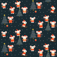 Christmas pattern with happy mice
