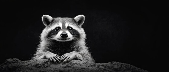  A raccoon atop a mound of soil, paws planted, gazes at the camera