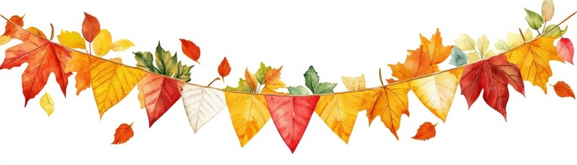 Fototapeta premium Autumn Leaves Garland Watercolor Illustration, autumn, fall, leaves
