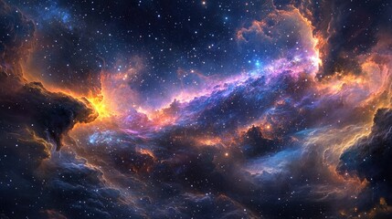 A stunning nebula with swirling clouds of gas and dust, illuminated by distant stars.