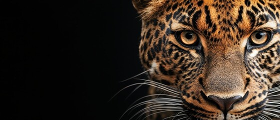 Naklejka premium A tight shot of a tiger's visage against a black backdrop, its features softly obscured by blur