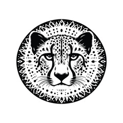 Cheetah in bohemian black and white silhouette illustration