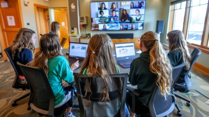 Fototapeta premium Diverse Group of Students Focused in in a virtual STEM conference