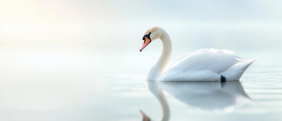  A white swan floats serenely atop the water, near a long-necked bird with an orange beak