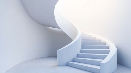 Obraz premium Modern white spiral staircase in a minimalist interior.