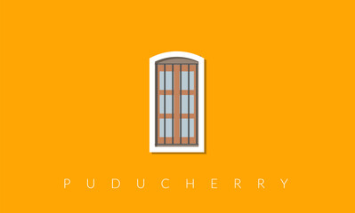 Puducherry - Bright yellow coloured building on roads in White Town - Stock Illustration