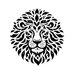 Obraz premium Lion in folk art black and white silhouette illustration