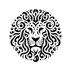 Fototapeta premium Lion in folk art black and white silhouette illustration