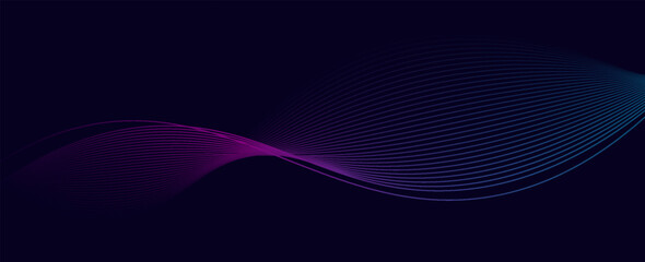 Dark abstract background with shining waves. Shiny moving lines design element. Modern blue purple gradient flowing wave lines. vector