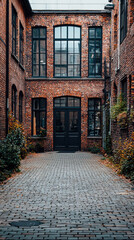 Fototapeta premium Stylish loft building with charming driveway and brick walls
