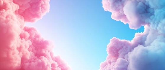 Fototapeta premium A blue sky with pink clouds and scattered clouds in the background, along with a few more in the midsection