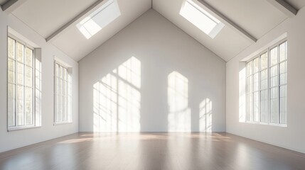 Obraz premium Empty room, high ceiling, white walls, modern design generative ai