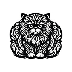 Obraz premium Persian cat in folk art black and white silhouette illustration