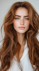 Fototapeta premium A woman with long, freckled brown hair