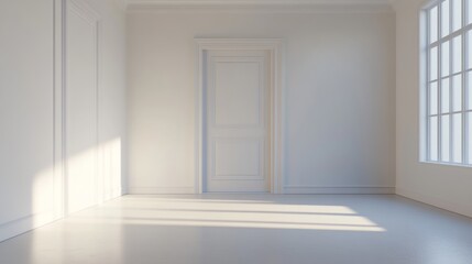 Obraz premium Empty room, large door opening, white interior, generative ai