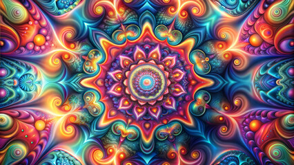 Vibrant Mandala Art with Psychedelic Colors and Swirling Patterns