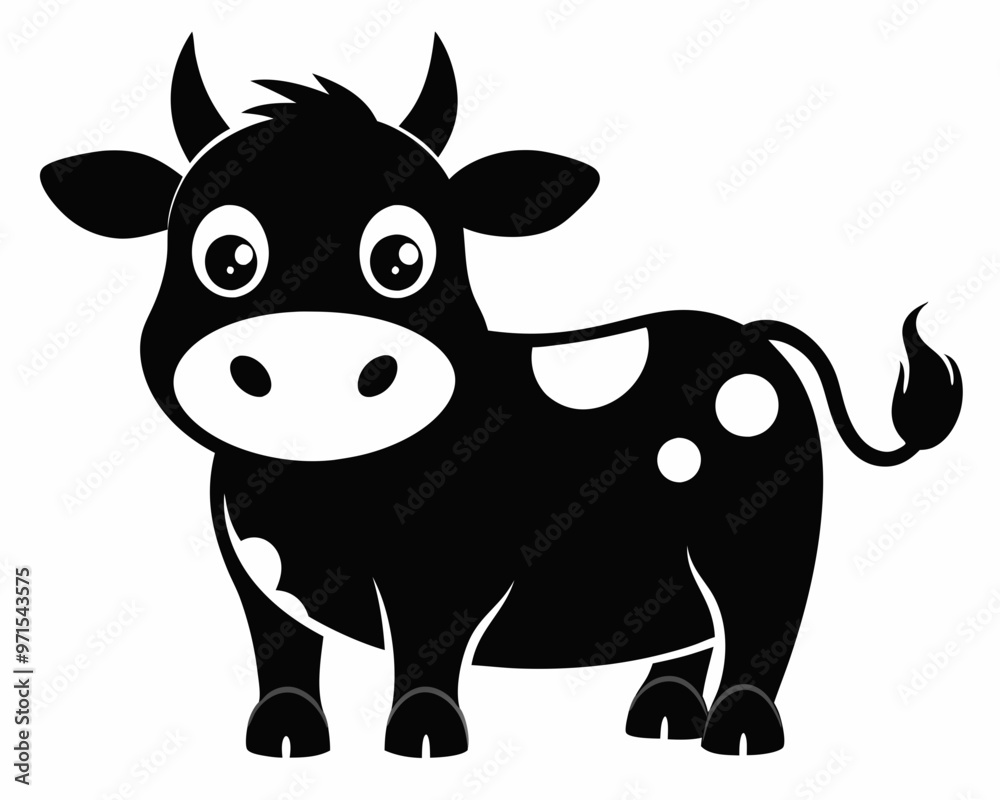 Canvas Prints cute cow character black silhouette vector