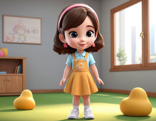 little girl with a toy adorable cartoon style 3d realistic cartoons 3d render 3d illustration