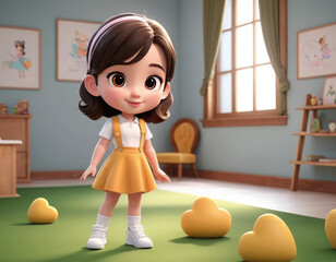 little girl with easter eggs adorable cartoon style 3d realistic cartoons 3d render 3d illustration
