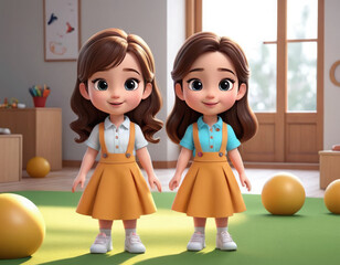 children playing with toys adorable cartoon style 3d realistic cartoons 3d render 3d illustration