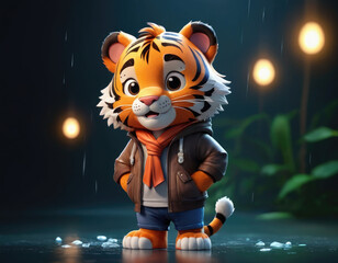 tiger with ball adorable cartoon style 3d realistic cartoons 3d render 3d illustration