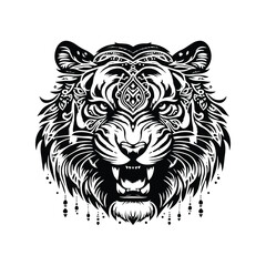 Fototapeta premium Tiger in bohemian black and white silhouette illustration