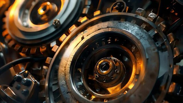 Close up engine gear wheels, Shiny silver metallic engine gear wheels	